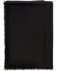 Saint Laurent - Scarf With Jacquard Logo And Fringed Hem - Lyst