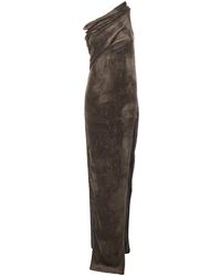 Rick Owens - 'Athena Arrowhead' Asymmetric Long Dress With Ruched Neckline And Side Single Slit - Lyst