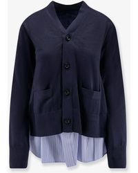 Sacai - Cotton Cardigan With Mesh Inserts - Lyst