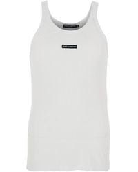 Dolce & Gabbana - Sleeveless Tank Top With Round Neck And Logo Patch On The Front - Lyst