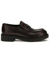 Prada - Brushed Leather Loafers Teak - Lyst