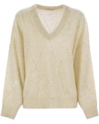 Brunello Cucinelli - Mohair, Wool, Cashmere And Silk Sweater With Dazzling Argyle Embroidery - Lyst