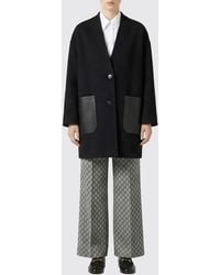 Gucci - Wool Coat With Leather Patch Pockets - Lyst