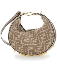 Fendi - 'Graphy' Mini Handbag With All-Over Ff Motif And Metal Lettering Logo On The Bottom - Lyst