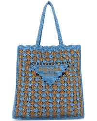 Prada - Two-Tone Raffia Shopping Bag - Lyst