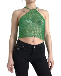 Dolce & Gabbana - Aluminum Sleeveless Halter Cropped Tank Top - Lyst