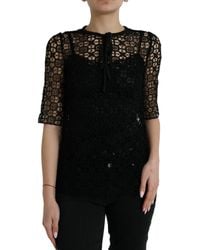 Dolce & Gabbana - Floral Lace Short Sleeves Blouse Top - Lyst
