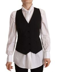 Dolce & Gabbana - Black Button Down Sleeveless Vest Polyester Top - Lyst