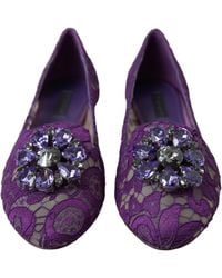 Dolce & Gabbana - Vally Taormina Lace Crystals Flats Shoes - Lyst