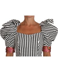 Dolce & Gabbana - Dolce Gabbana White Black Striped Cropped Top Puff Sleeve Shirts - Lyst