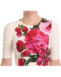 Dolce & Gabbana - Floral Printed Crepe Midi Slit Dress Viscose - Lyst