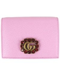 Gucci - Marmont Leather Wallet W/crystal Double G - Lyst