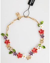 Dolce & Gabbana - Gold Brass Logo Detail Floral Fashion Jewelry Necklace - Lyst