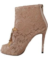 Dolce & Gabbana - Crystal Lace Booties Stilettos Shoes Cotton - Lyst