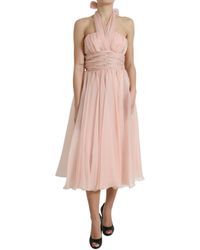 Dolce & Gabbana - Silk Chiffon Halter A-Line Pleated Midi Dress - Lyst