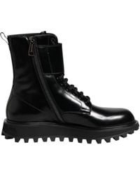 Dolce & Gabbana - Leather Lace Up Mid Calf Boots Shoes - Lyst
