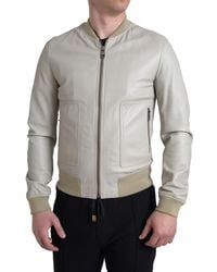 Dolce & Gabbana - Leather Bomber Blouson Full Zip Jacket - Lyst