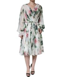 Dolce & Gabbana - Silk Floral Print A-Line Midi Dress - Lyst