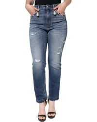 Dolce & Gabbana - Dark Cotton Tattered Skinny Denim Jeans - Lyst
