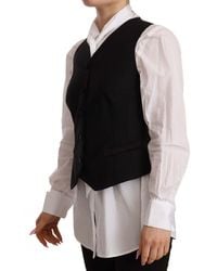 Dolce & Gabbana - Black Button Down Sleeveless Vest Viscose Top - Lyst