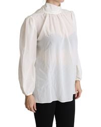 Dolce & Gabbana - Silk Pussy Bow Long Sleeved Top Blouse - Lyst