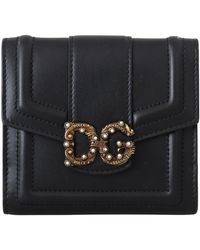 Dolce & Gabbana Calfskin Leather Dg Amore Compact Trifold - Black