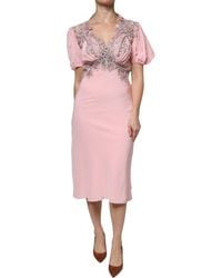 Ermanno Scervino - Floral Lace Short Sleeves V-Neck Midi Dress - Lyst