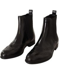 Dolce & Gabbana - Leather Ankle High Flat Boots Shoes - Lyst