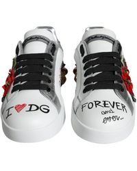 Dolce & Gabbana - Leather Floral Studded Sneakers Shoes - Lyst