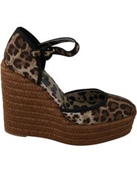 Dolce & Gabbana Brown Leopard Ankle Strap Wedge Sandals Shoes