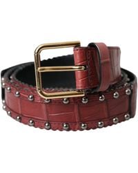 Dolce & Gabbana - Alligator Leather Studded Metal Buckle Belt - Lyst