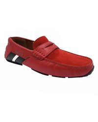Bally Piotre Leather / Suede With Black / White Web Logo Slip On Loafer Shoes (6.5 Eu / 7.5eee Us) - Red