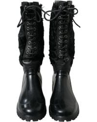 Dolce & Gabbana - Rubber Lace Up Shearling Rain Boots Shoes - Lyst