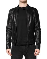 Dolce & Gabbana - Sheep Leather Biker Full Zip Jacket - Lyst