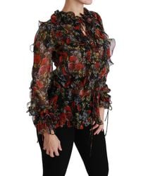 Dolce & Gabbana - Pussy-bow Ruffled Floral-print Silk-chiffon Blouse - Lyst