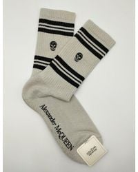 McQueen - Ivory Metallic Mid-calf Skull Sport Socks L 5846 9260 - Lyst