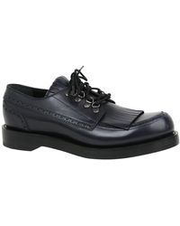 Gucci Fringed Brogue Lace-up Dark Leather Shoes 358271 4009 - Blue