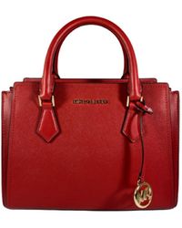 Michael Kors Hope Saffiano Leather Medium Satchel Messenger Crossbody Bag - Red