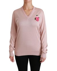 Dolce & Gabbana - Floral Embellished Silk Sweater - Lyst
