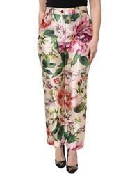 Dolce & Gabbana - Floral Print Silk Trousers - Lyst