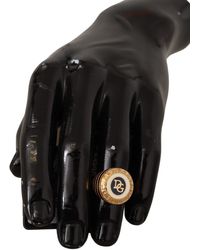 Dolce & Gabbana Gold Dg Logo Brass Ring - Black
