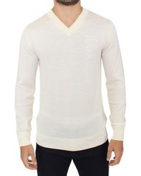 Ermanno Scervino - Off White Wool Blend V-neck Pullover Sweater - Lyst