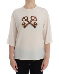Dolce & Gabbana - Sequined Key Silk Blouse T-Shirt Top - Lyst