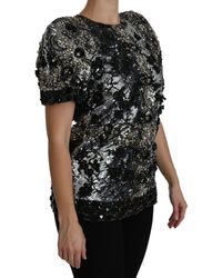 Dolce & Gabbana - Dolce Gabbana Black Sequined Crystal Embellished Top Blouse - Lyst