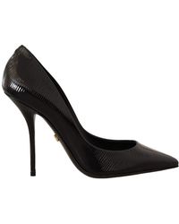 Dolce & Gabbana Black Leather Pointed Toe Heels Pumps Shoes