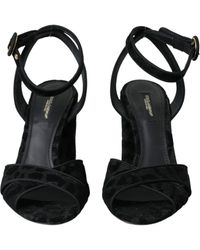 Dolce & Gabbana - Black Leopard Suede Heels Sandals Shoes - Lyst