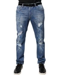 Dolce & Gabbana - Straight Leg Ripped Jeans Paint Cotton - Lyst