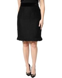 Dolce & Gabbana - Wool Fringe High Waist Pencil Mini Skirt - Lyst