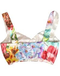 Dolce & Gabbana - Floral Print Silk Cropped Bustier Top Elastane - Lyst