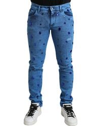 Dolce & Gabbana - Crystal Embellished Skinny Denim Jeans - Lyst